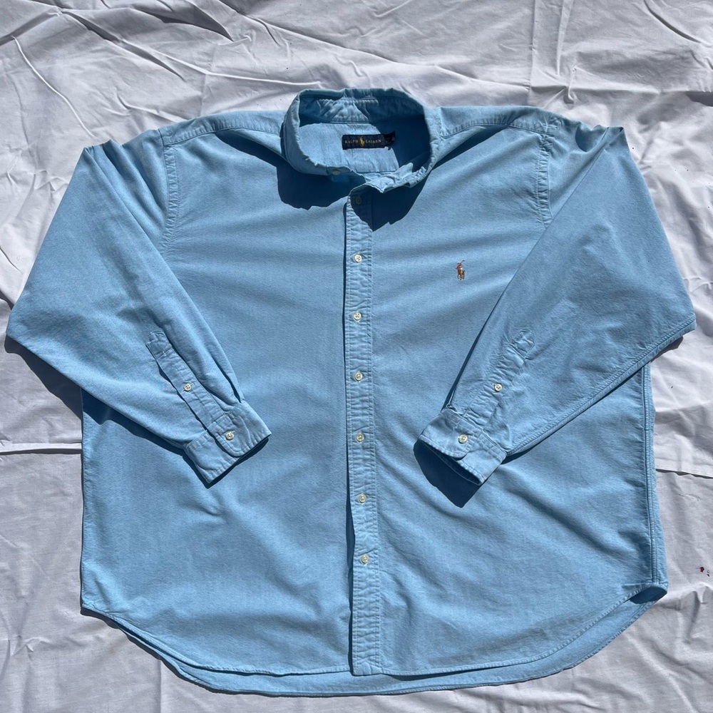 Ralph Lauren Mens Blue Oxford Button Down Shirt Size 3XB Colorful Pony Logo